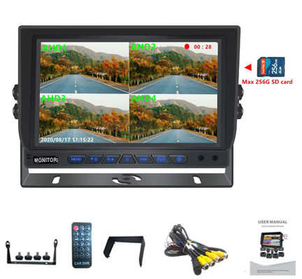 Vendita a caldo 9 pollici 1024 * 600 AHD Quad Display Auto Truck Sistema di telecamere di sicurezza con funzione di registrazione