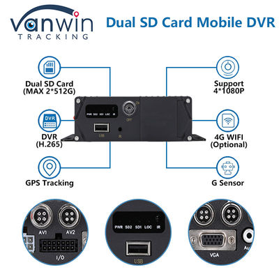 4G GPS Dual SD Card Mobile DVR 1080P 4CH Camera CCTV Registratore di sicurezza DVR di tracciamento mobile