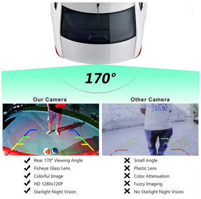 1080P AHD 170° Auto Fotocamera retrovisore Veicolo Retro Nero Occhio di pesce Lente impermeabile Visione notturna Universale