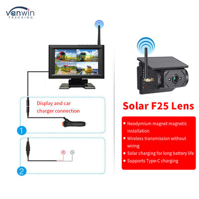 Kit Monitor Auto con Schermo IPS Wireless da 7 Pollici con 4 Telecamere Solari Facile da Installare Visione Notturna Sistema di Sicurezza BSD Ausilio alla Retromarcia