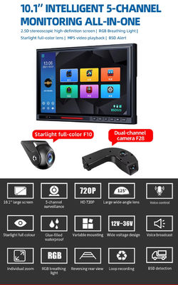 10.1" Touch Screen IPS BSD 5CH Split Car Rear View Monitor DVR AHD 1080P Reverse Parking Backup Camera Kit Per RV Bus Truck