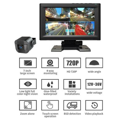 AI MDVR Registratore video touchscreen da 7 pollici con monitoraggio panoramico a quattro canali e sistema di rilevamento del punto cieco