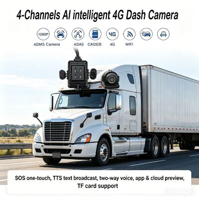 24V 4CH AI Dash Cam Kit Camera di sicurezza del veicolo DVR con DMS ADAS BSD Side Camera per camion / autobus