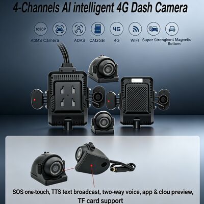 24V 4CH AI Dash Cam Kit Camera di sicurezza del veicolo DVR con DMS ADAS BSD Side Camera per camion / autobus