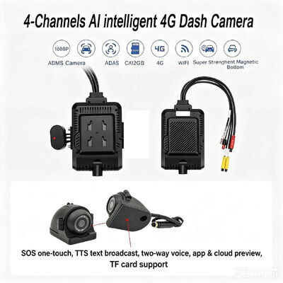 Camera Dash anteriore e posteriore 4CH ADAS DMS Registratore video automatico con 4G GPS WIFI Camera magnetica per camion