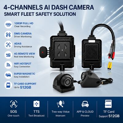 Camera Dash anteriore e posteriore 4CH ADAS DMS Registratore video automatico con 4G GPS WIFI Camera magnetica per camion