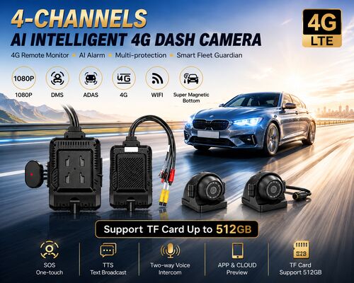 Camera Dash anteriore e posteriore 4CH ADAS DMS Registratore video automatico con 4G GPS WIFI Camera magnetica per camion