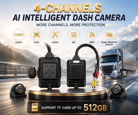 24V 4CH AI Dash Cam Kit Camera di sicurezza del veicolo DVR con DMS ADAS BSD Side Camera per camion / autobus