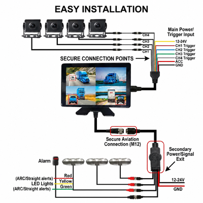 10.1 Inch Touch DVR Monitor con 360 AI BSD e LED Alarme Riduce gli incidenti per carrelli elevatori camion veicoli agricoli