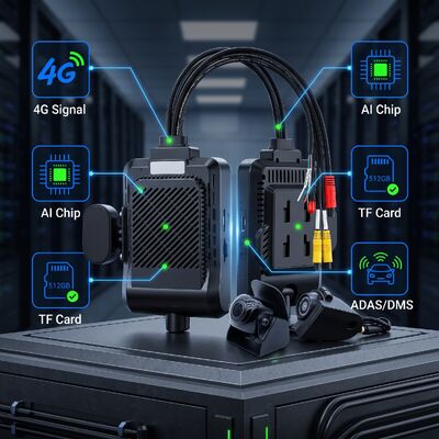 Dashcam AI Intelligente 4G a 4 canali, ADAS + DMS + BSD Sicurezza Attiva, Registrazione 1080P+720P per Taxi