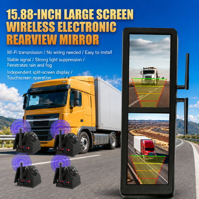 Specchietto retrovisore elettronico wireless touchscreen da 15,88 pollici con 4 telecamere solari magnetiche, schermo diviso BSD per camion pesanti