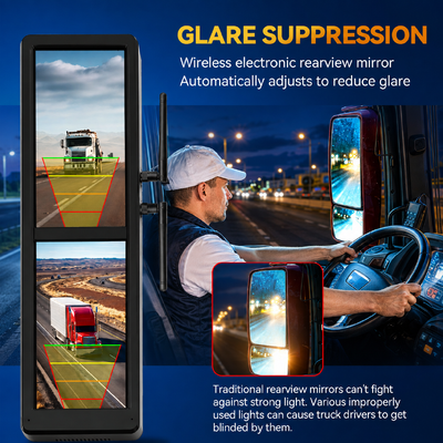 Specchietto retrovisore elettronico wireless touchscreen da 15,88 pollici con 4 telecamere solari magnetiche, schermo diviso BSD per camion pesanti