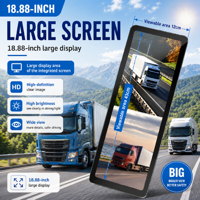Sistema di monitoraggio digitale per specchietto retrovisore laterale per camion da 18,88 pollici, telecamera a doppio obiettivo 1080P, specchietto retrovisore elettronico per camion per impieghi gravosi