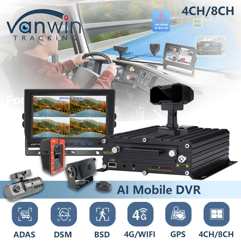 8CH AI BSD ADAS DMS MDVR System HD 1080P HDD Mobile DVR con funzione 4G GPS WIFI