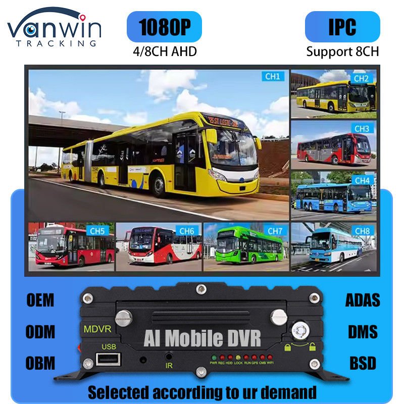 8CH AI ADAS DMS BSD Mobile DVR HDD MDVR 2TB Support Vehicle Tracking Platform Veicolo DVR