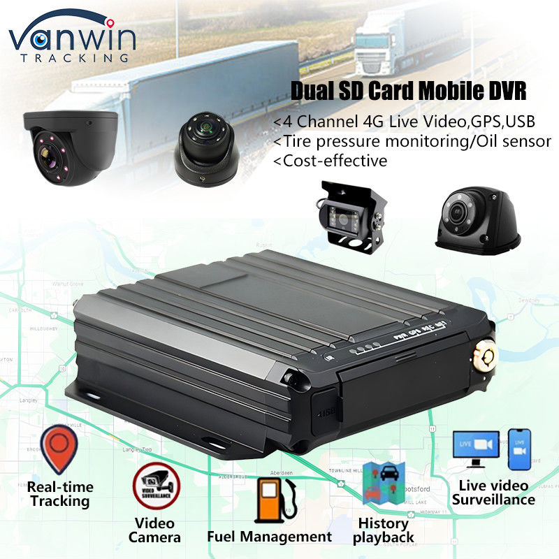 4ch 1080p Dual SD Card DVR Supporto Oil Sensore 4G Monitoraggio video in tempo reale Tracker GPS