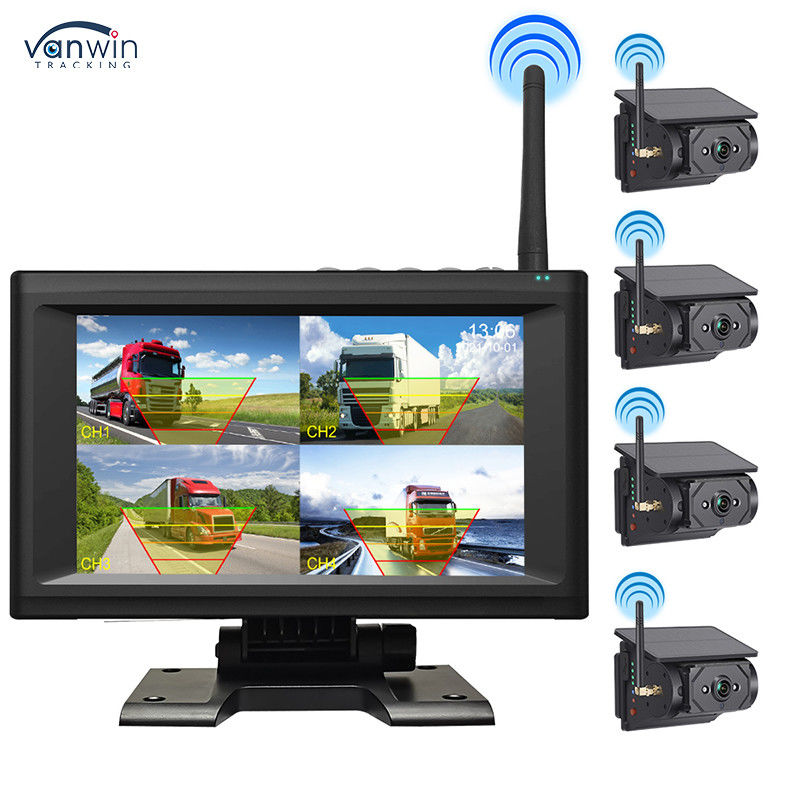 Kit Monitor Auto con Schermo IPS Wireless da 7 Pollici con 4 Telecamere Solari Facile da Installare Visione Notturna Sistema di Sicurezza BSD Ausilio alla Retromarcia