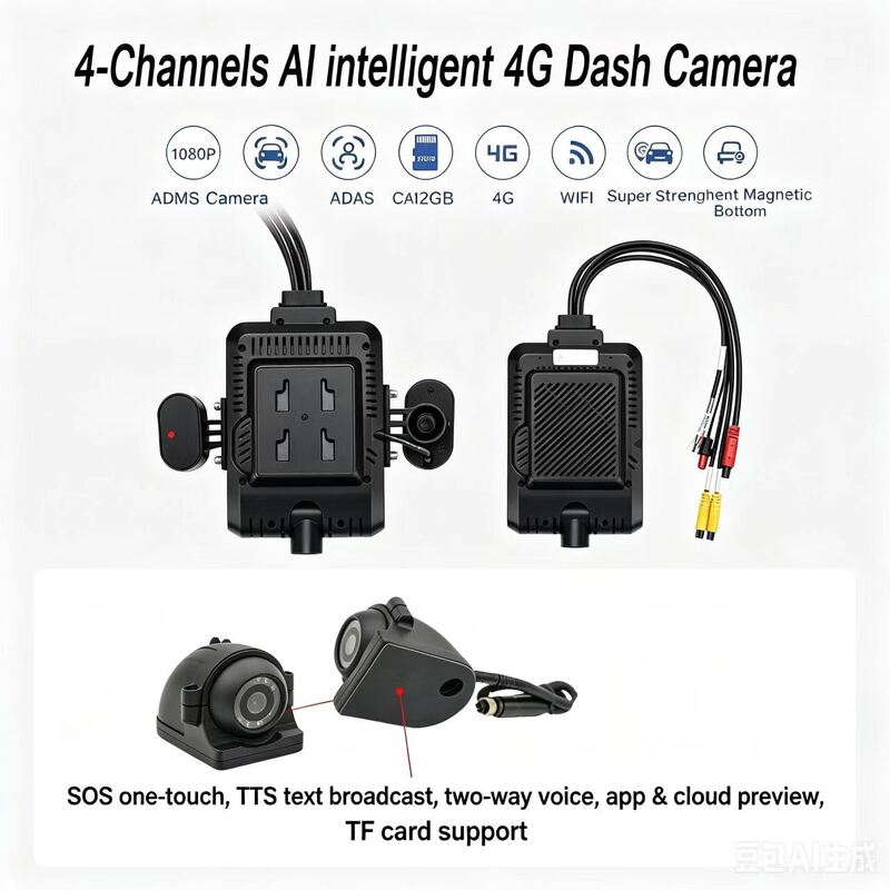 Camera Dash anteriore e posteriore 4CH ADAS DMS Registratore video automatico con 4G GPS WIFI Camera magnetica per camion