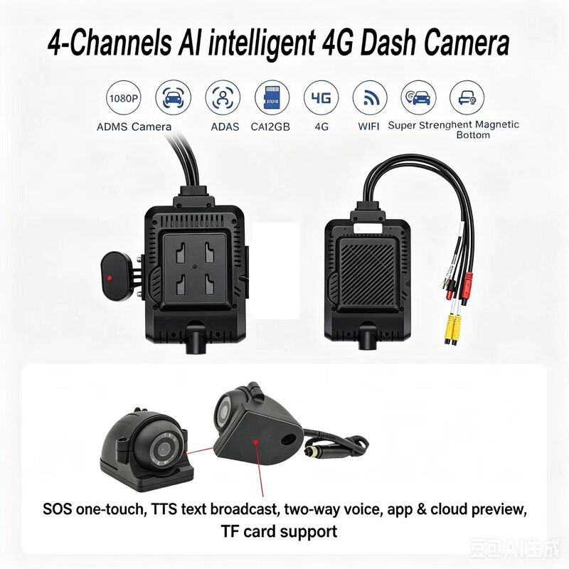 Camera Dash anteriore e posteriore 4CH ADAS DMS Registratore video automatico con 4G GPS WIFI Camera magnetica per camion