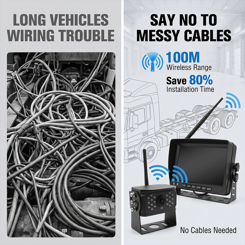 Sistema di telecamere per camper wireless con rilevamento dei punti ciechi AI con monitor da 7" - Kit di backup per camion pesanti con schermo diviso quadruplo a 4 telecamere