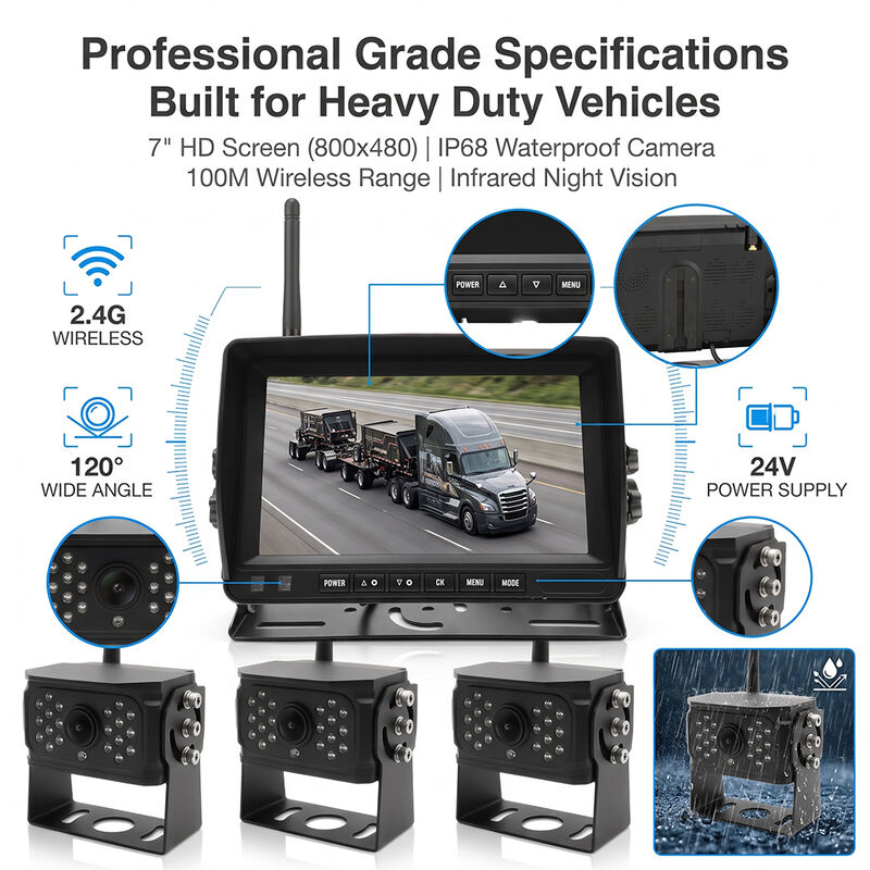 Kit di telecamere di backup digitale senza fili 4CH con monitor IPS IP69K impermeabile HD visione notturna laterale / vista posteriore