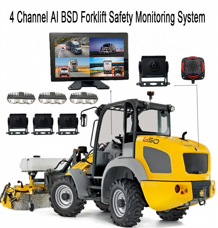 4CH AI BSD sistema di monitoraggio della sicurezza dei carrelli elevatori 1080P Fotocamera/disposizione e luce di allarme LED/adatta per macchine pesanti