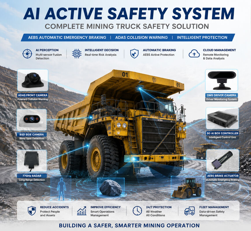 Sistema di frenatura di emergenza di sicurezza AEBS del camion minerario BSD anteriore e posteriore Avvertenza sul punto cieco DMS Monitoraggio della stanchezza del conducente