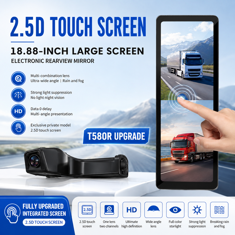Sistema di monitoraggio digitale per specchietto retrovisore laterale per camion da 18,88 pollici, telecamera a doppio obiettivo 1080P, specchietto retrovisore elettronico per camion per impieghi gravosi