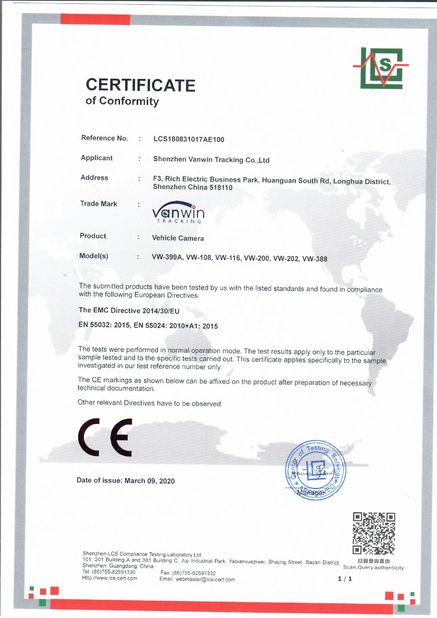 Porcellana Shenzhen Vanwin Tracking Co.,Ltd Certificazioni